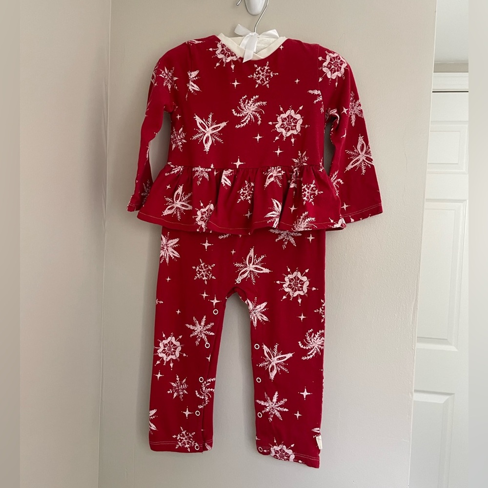 Burt’s Bees Baby romper red with white snowflake pattern, size 18m